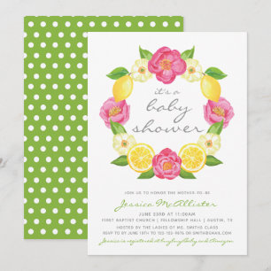 Invitation Baby shower floral moderne de citron neutre pour l