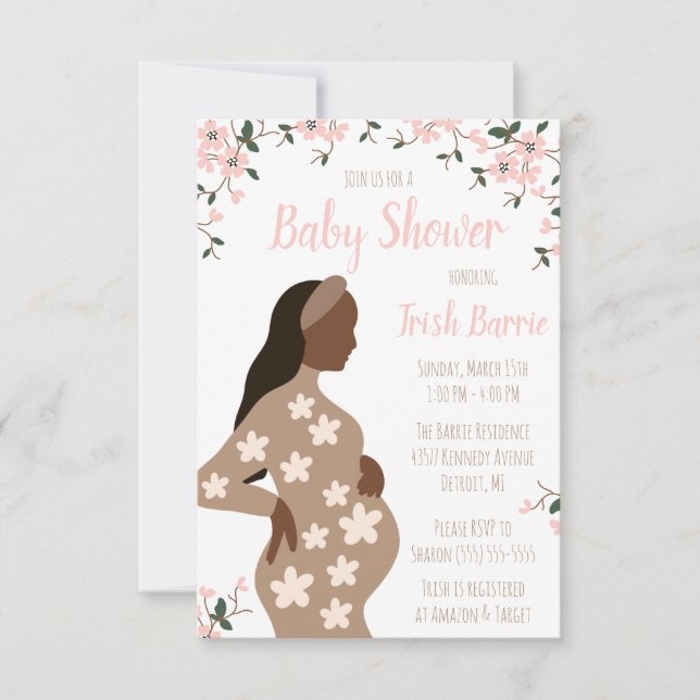 Invitation Baby shower Floral moderne de la mère attenante  (Devant)