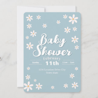 Invitation Baby-Shower Floral Moderne - Fleur de Bleuet Perso