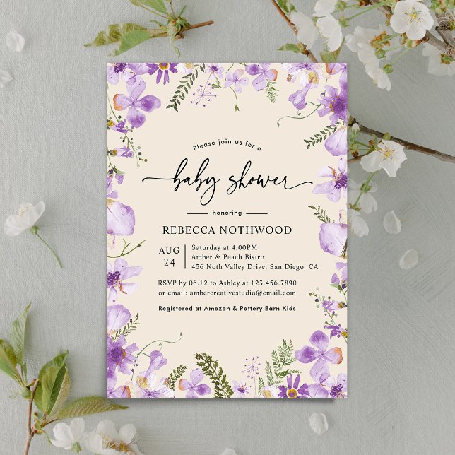 Invitation Baby shower floral moderne Lilac Mauve (Créateur téléchargé)