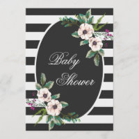 Baby shower floral moderne noir blanc rayures