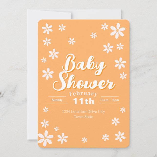 Invitation Baby shower Floral moderne - Orange Daisy Custom (Devant)