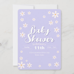 Invitation Baby shower Floral moderne - Purple Daisy Custom