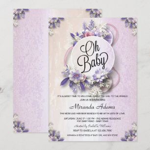 Invitation Baby shower floral moderne violet