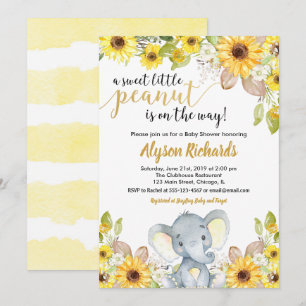 Invitation Baby shower floral neutre de genre d'éléphant jaun