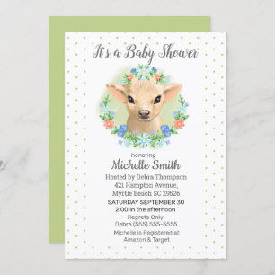 Invitation Baby shower floral Neutre Vert Vache