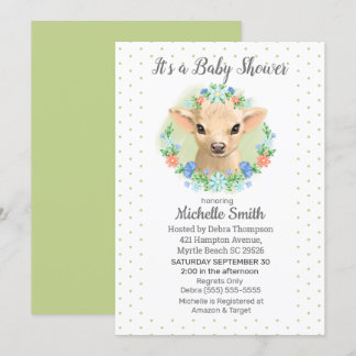 Invitation Baby shower floral Neutre Vert Vache