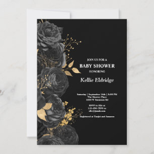 Invitation Baby shower Floral Noir Et Or