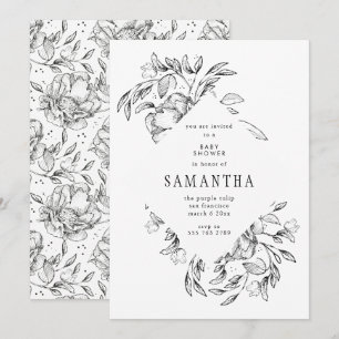 Invitation Baby shower floral noir romantique