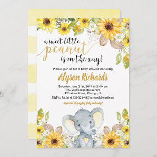Invitation baby shower floral non sexiste d'éléphant jaune