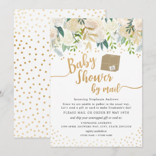 Invitation Baby shower Floral Or Blanc par la poste