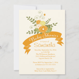 Invitation Baby shower Floral Orange Moderne
