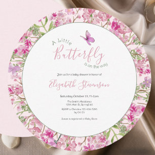Invitation Baby Shower Floral Papillon Rose et Vert