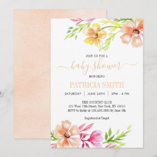 Invitation Baby shower floral pastel doux