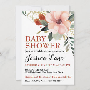 Invitation Baby shower floral Pastel Pink et Sage Green