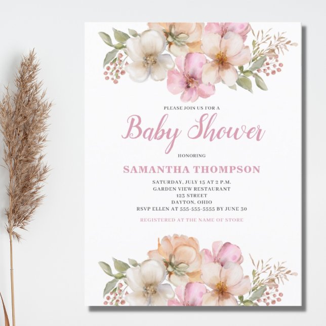 Invitation Baby shower Floral Peach Rose (Créateur téléchargé)