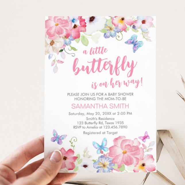 Invitation Baby shower Floral Petit Papillon (Floral Our Little Butterfly Baby Shower Invitation)