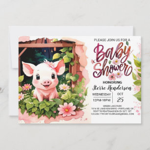 Invitation Baby shower floral Piggy Pink Party
