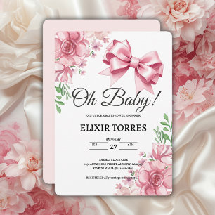 Invitation Baby shower Floral Pink Bow
