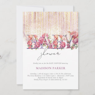 Invitation Baby shower Floral Pink Gold Parties scintillant