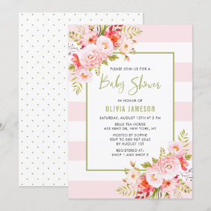 Invitation Baby shower Floral Pink Stripes