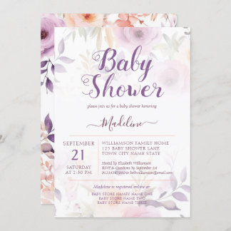 Invitation Baby shower Floral Plum Purple Moderne
