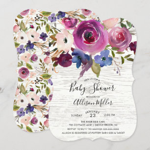 Invitation Baby shower Floral Plum Rustique