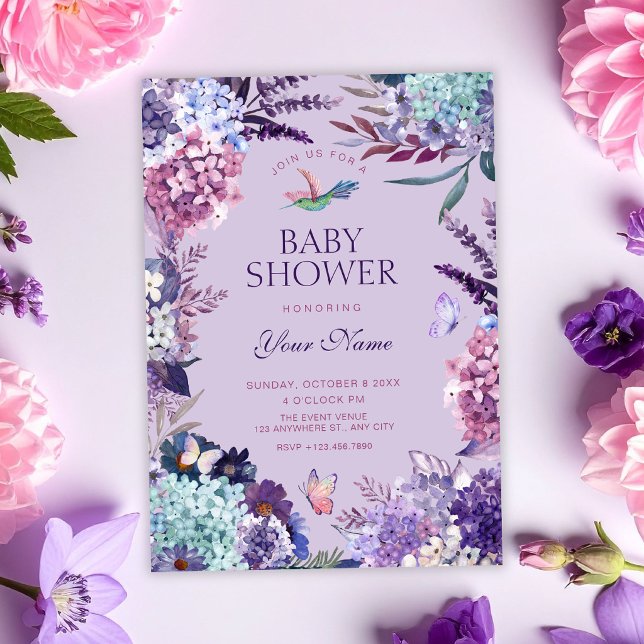 Invitation Baby shower floral pourpre (Créateur téléchargé)