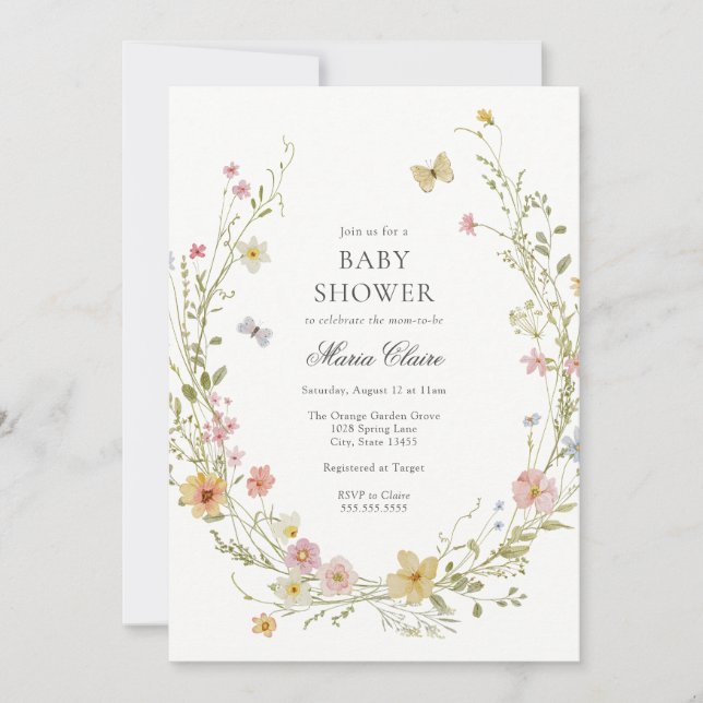 Invitation Baby shower Floral printanier florissant (Devant)