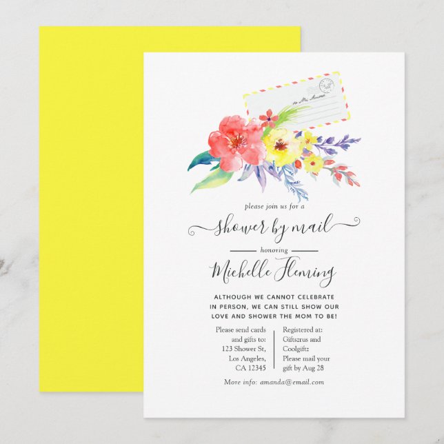Invitation Baby Shower Floral Printanier par la Poste (Devant / Derrière)