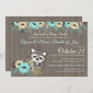 Invitation Baby shower Floral Raccoon