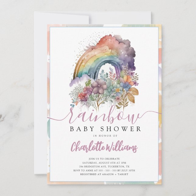 Invitation Baby shower Floral Rainbow Baby (Devant)