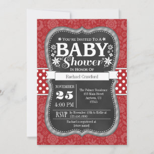 Invitation Baby shower Floral Red Chalkboard