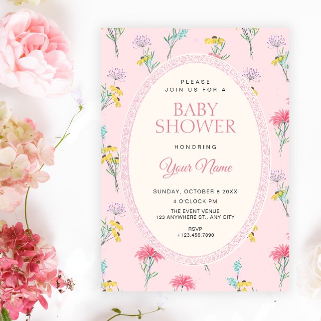 Invitation Baby shower floral rose (Créateur téléchargé)