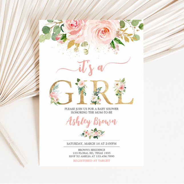 Invitation Baby shower floral rose (A Sweet Baby Girl Baby Shower Invitation)
