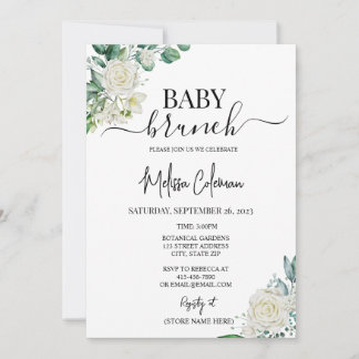 Invitation Baby shower Floral Rose blanche