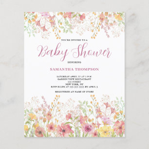 Invitation Baby shower floral rose budget