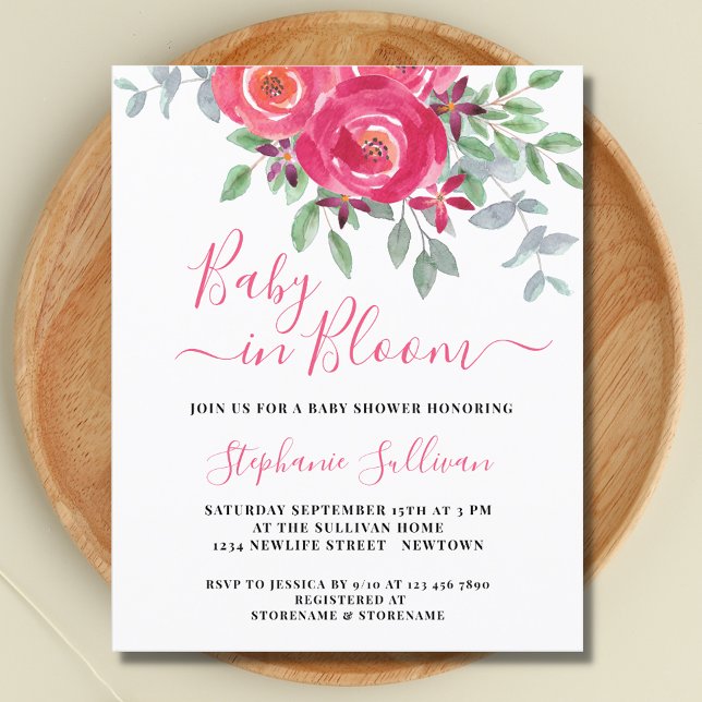 Invitation Baby shower floral rose budget (Créateur téléchargé)