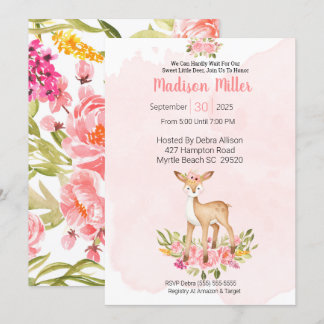 Invitation Baby shower Floral rose de cerfs de bois