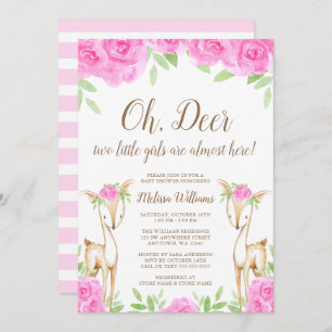 Invitation Baby shower floral rose de fille de jumeau de