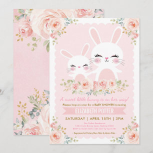 Invitation Baby shower floral rose de fille de lapin/lapin