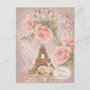 Invitation Baby shower floral rose de la tour Eiffel de Shabb