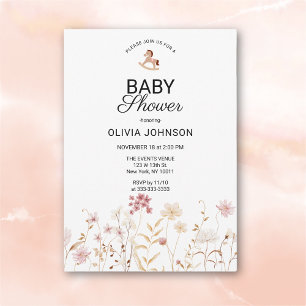 Invitation Baby shower Floral rose doux minimaliste