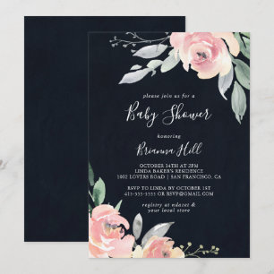 Invitation Baby shower floral rose élégant