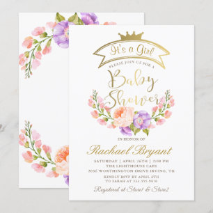 Invitation Baby shower floral rose élégant de la couronne d'o