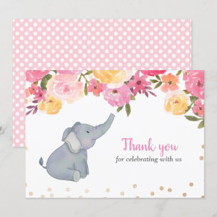 Invitation Baby shower floral rose éléphant