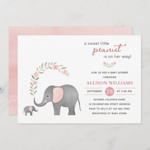 Invitation Baby shower floral rose éléphant moderne fille