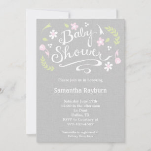 Invitation Baby shower floral rose et gris