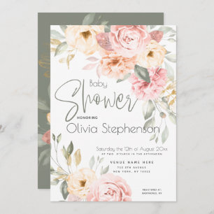 Invitation Baby shower floral rose et ivoire