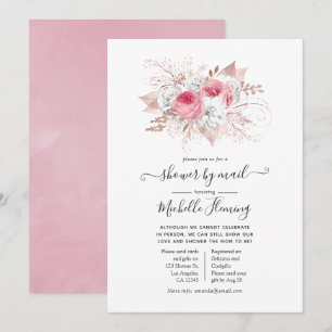 Invitation Baby shower Floral rose et Rose or par courrier